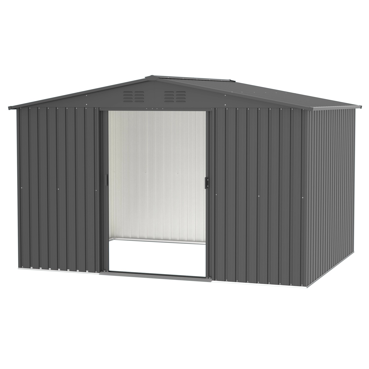 Tepro Metallgerätehaus Flex Shed XX-Large in Anthrazit mit Schiebetüren und Belüftung.