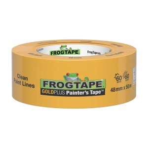 Rolle FrogTape Feinkrepp-Malerband Essential, 48 mm breit, 50 m lang, goldfarben.