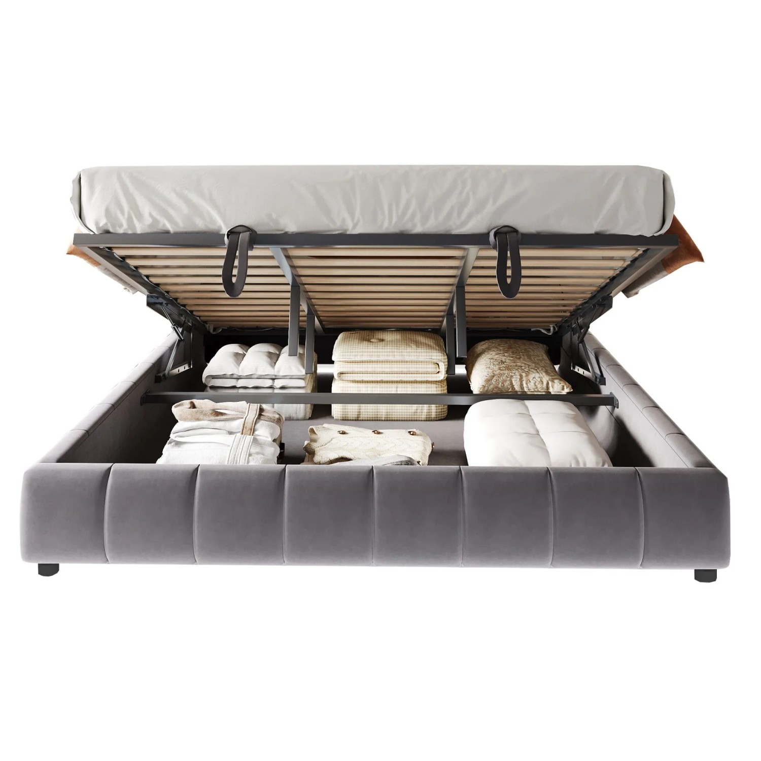 okwish Polsterbett 180x200cm mit LED Beleuchtung und Stauraum Grau ohne Matratze_7