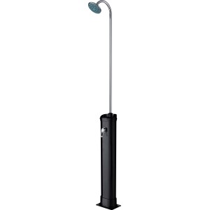 Schwarze Solar-Außendusche mit 18 l Tank und Temperaturregler, Höhe 213 cm.
