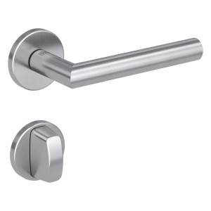 Rosettengarnitur Mars WC, Edelstahl matt. Moderner Türdrücker mit Drehriegel für Innentüren.