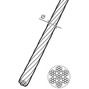Abbildung eines Conacord Stahldrahtseils, 2 mm Durchmesser, Detailaufnahme der Drahtstruktur.
