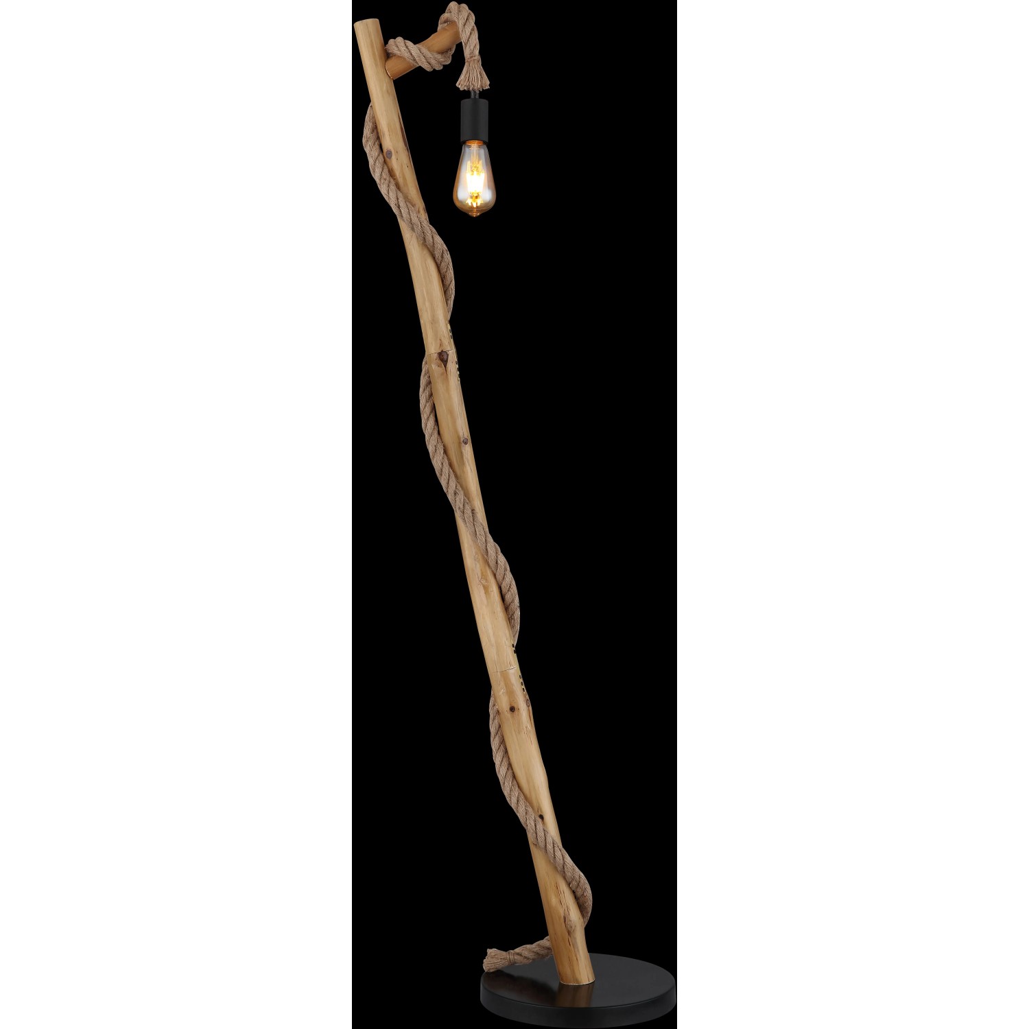 Globo Stehlampe, 1-flammig, schwarz-matt, mit Hanfseil umwickelt, modernes Design.