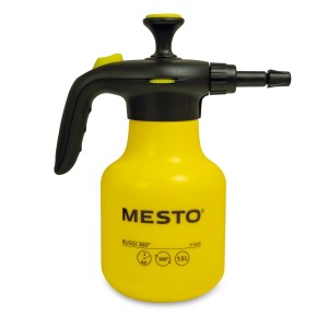 Gelber Drucksprüher Mesto Bugsi 360° mit 1,5 l Volumen für Garten und Pflanzenpflege.