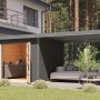 Karibu Gartenhaus Domingo B mit Anbaudach, terragrau/grau, 218,5x270x270 cm. Holz-Gartenhaus mit Lounge-Bereich.