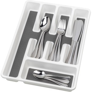 Wenko Besteckkasten mit 5 Fächern und Anti-Rutsch-Beschichtung, gefüllt mit Besteck.