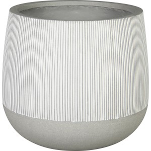 Weißer, runder Ficonstone Pflanztopf (Ø 39 cm) mit vertikalem Rillenmuster.