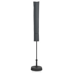 Graue Schneider Premium Schutzhülle für Sonnenschirme bis Ø 200 cm auf einem Schirmständer.