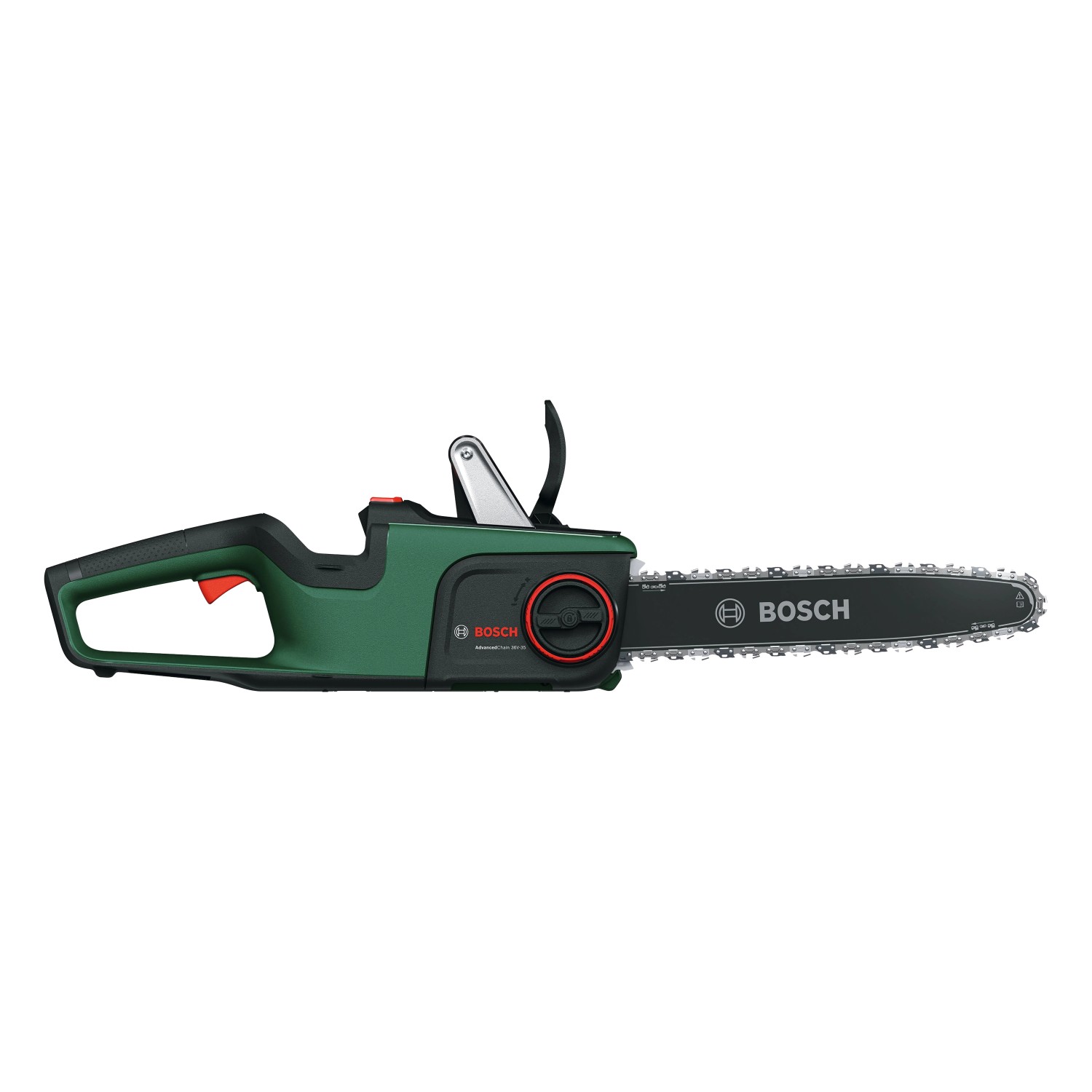 Bosch Akku-Kettensäge AdvancedChain 36 V, grün-schwarz, mit Kette und Schwert. Leistungsstark, leicht, kabellos.