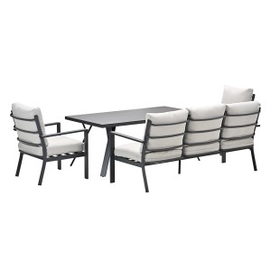 4-teiliges Lounge-Dining Sofa Set Carbon Black Desert Sand von Garden Impressions mit Tisch und Sesseln.