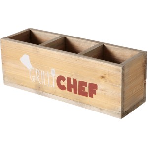 Boltze Deko-Box "Grillzeit" aus Holz, 10x9x28cm, Natur-Optik mit Grill Chef Aufdruck.
