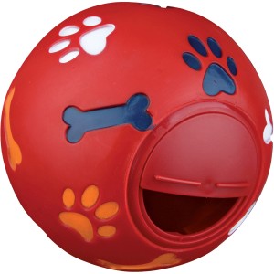 Roter Trixie Snackball aus Kunststoff, ø 7 cm, befüllbarer Futterdummy für Hunde.