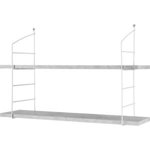 Wandregal-Set Loft mit zwei Regalböden in Steinoptik und weißen Drahtleitern.