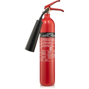 Roter Smartwares CO2-Feuerlöscher (2 kg) der Brandklasse B für Elektro-, Flüssigkeits- und Gasbrände.