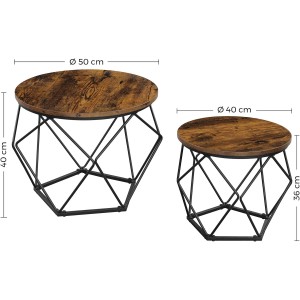 Vasagle Couchtisch 2er Set, braun-schwarz, mit abnehmbarer Tischplatte und Metallgestell.