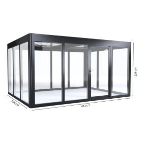 SunElements Gartenhaus SunGarden Energy 4.3, anthrazit-metallic, 15 m², mit Maßen. Ideal als Gewächshaus oder Gartenwohnzimmer.