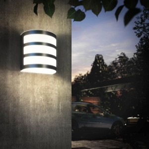 Moderne Philips LED-Außenwandleuchte MyGarden Calgary aus Edelstahl, 13x12,2 cm.