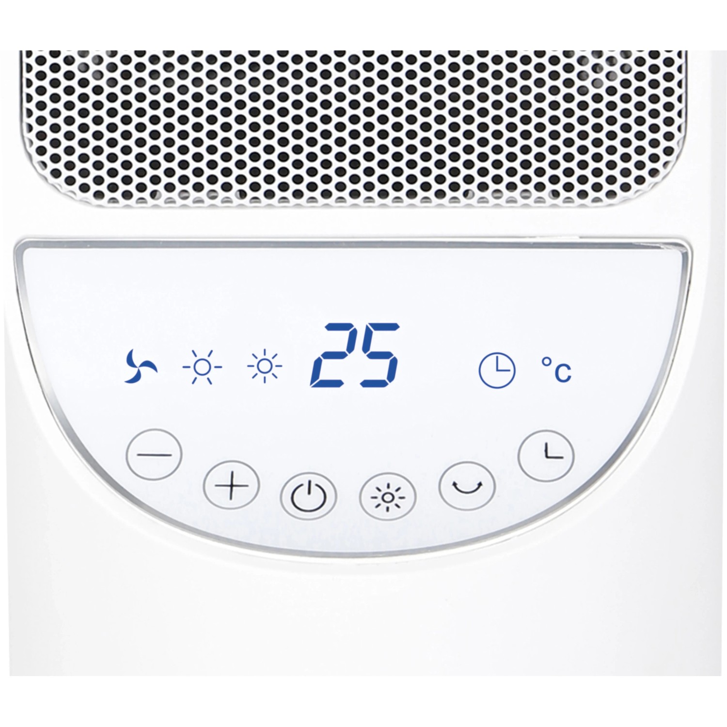 Detailaufnahme des Bedienfelds vom Heizlüfter Nagu Keramik 2000 W mit LED-Anzeige.