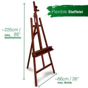 Artina Barcelona Staffelei aus Nussbaumholz, flexibel verstellbar für Keilrahmen bis 120cm Höhe.