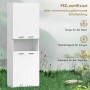 Moderner weißer HOMCOM Hochschrank für Bad mit Türen, offenem Regal und kippbarem Wäschekorb.