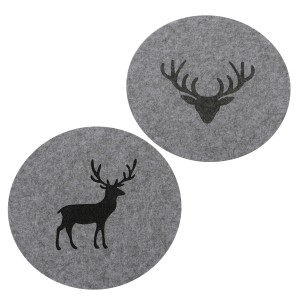 Boltze Tischset Tjark, 2er-Set, grau-beige mit Hirschmotiven.