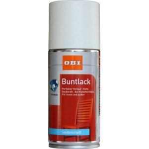 OBI Buntlack Spray Reinweiß seidenmatt, 150ml Dose für Innen- und Außenbereich.