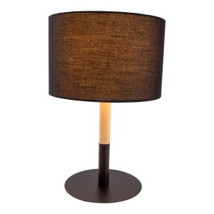 Schwarze Näve Textil-Tischleuchte Tessile mit Holzfuß, 37cm hoch. Design-Tischlampe für Wohnräume.