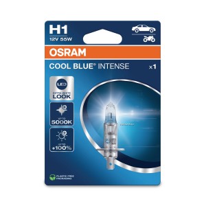 Osram H1 Cool Blue Intense Halogenlampe, 2er-Pack. Autoelektrik mit extra weißem Licht.
