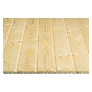 Unbehandeltes Profilholz Bergen aus Fichte/Tanne mit Nut und Feder, helle Holzoptik.