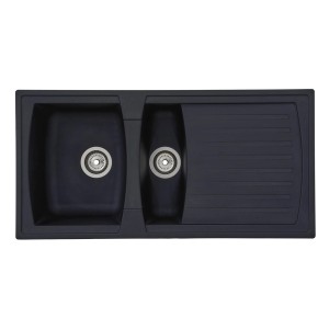 Schwarze Respekta Mineralite Einbauspüle Boston mit Restebecken und Abtropffläche, 100x50 cm.