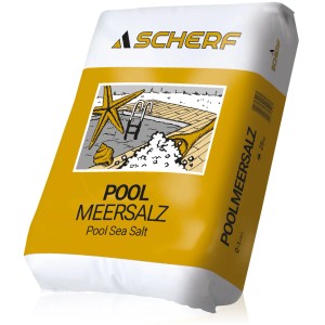 Scherf Pool-Meersalz im 25 kg Sack, feinkörnig (0-1 mm) für sauberes Poolwasser.