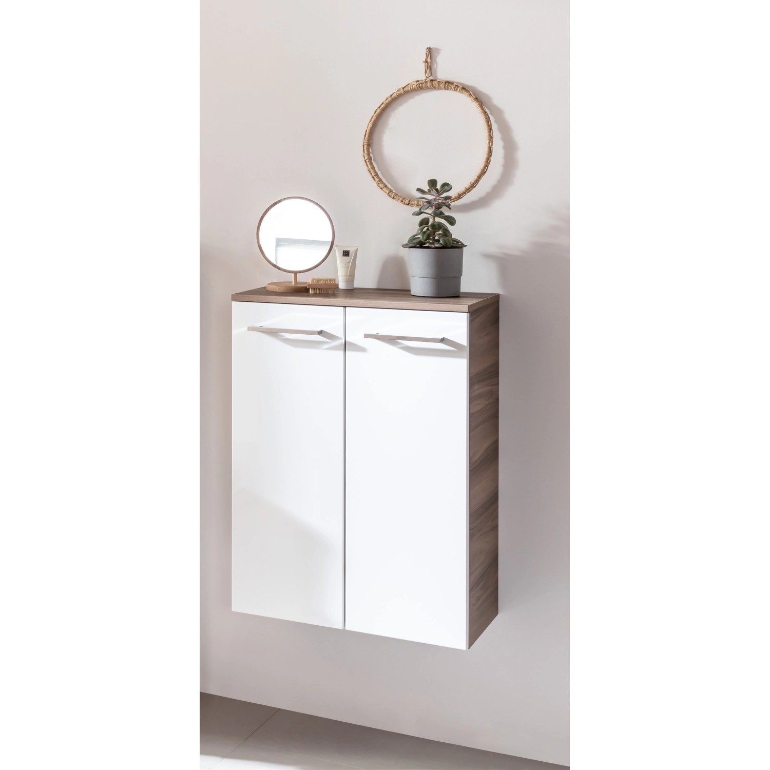 Fackelmann LED-Spiegelschrank Verona, 110 cm, 3-türig, Nussbaum Dekor. Spiegelschrank für Badezimmer.