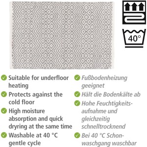 Wenko Badematte Abai, 50x80 cm, hellgrau/weiß, aus recycelten PET-Flaschen mit Rautenmuster.
