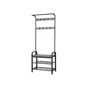 Vasagle Garderobenständer mit Metallrahmen, Schuhregal und Sitzbank in Grau-Schwarz, 72x183x33,7 cm.
