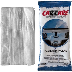 Autofeuchttücher Glas zur Reinigung von Autoscheiben und Spiegeln, 25 Stück im Flowpack.