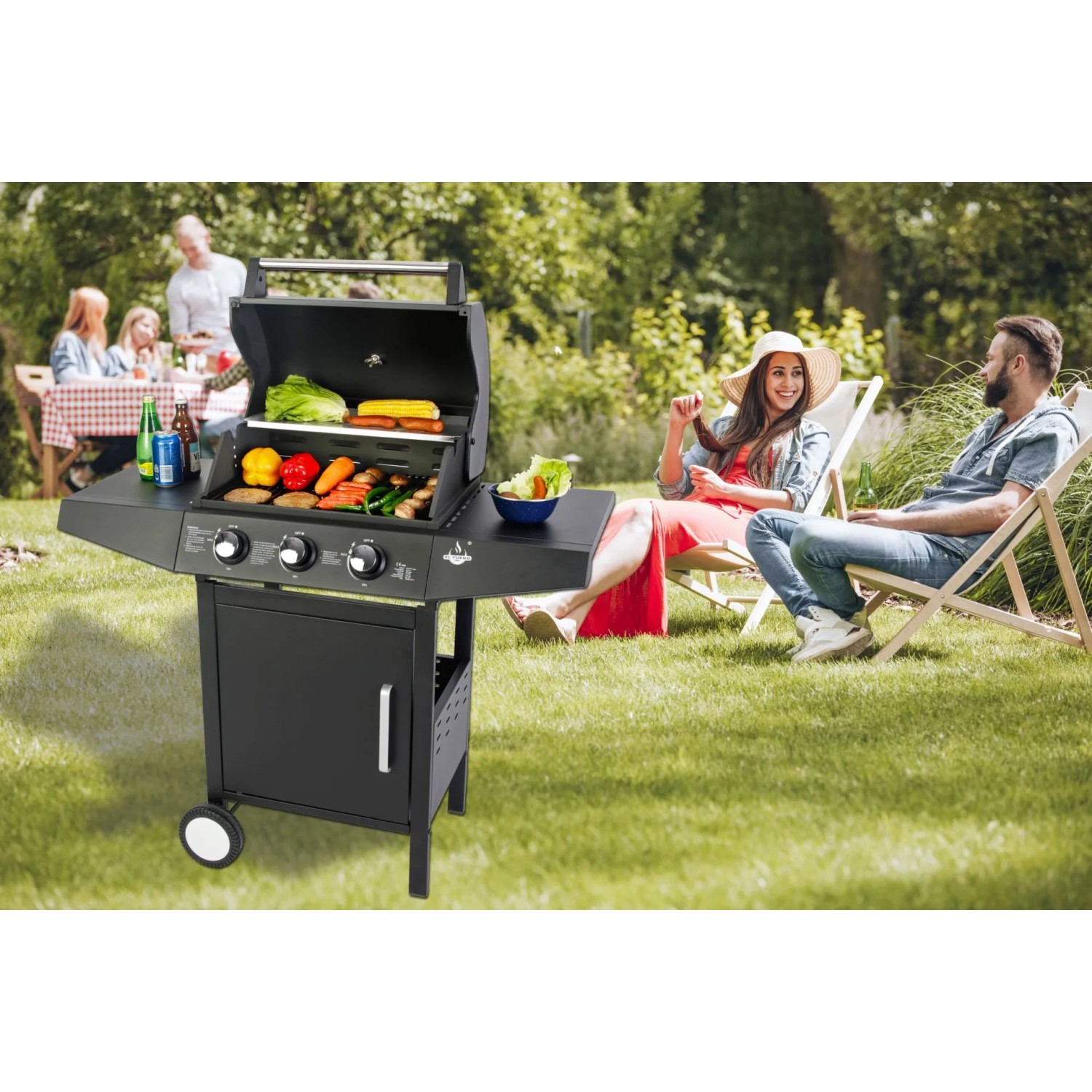 El Fuego Gasgrill San Angelo mit 3 Brennern, ca. 110cm breit, mit Unterschrank und Seitenablage.