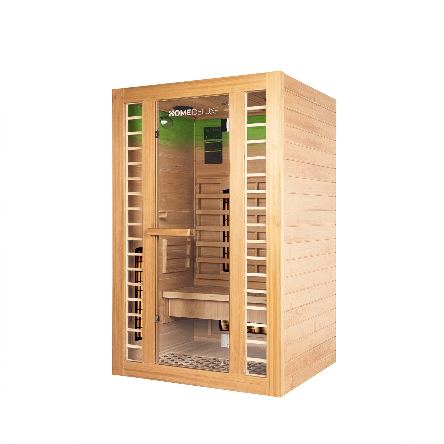 Redsun Deluxe Infrarotkabine PLUS aus Tannenholz Natur M für 1-2 Personen.