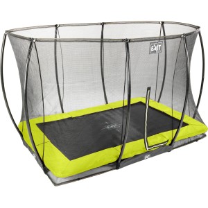 Rechteckiges EXIT Silhouette Bodentrampolin 214x305cm mit grünem Rand und Sicherheitsnetz.