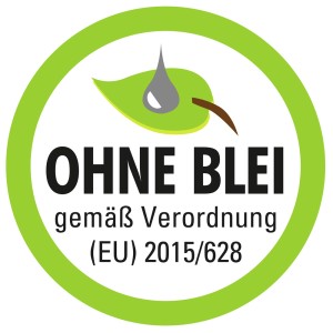 Symbol "Ohne Blei" für Gardinia Beschwerungsband, gemäß EU Verordnung 2015/628.