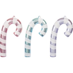 Baumschmuck-Set: 6 Zuckerstangen im Farbmix mit Glitzerstreifen als dekorativer Baumbehang.