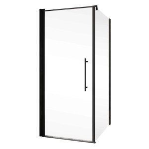 Schulte Alexa Style 2.0 Eckdusche mit Drehtür und Seitenwand, mattschwarze Profile.
