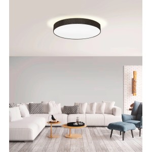 Moderne Eglo Deckenleuchte Pasteri, 5-flammig, weiß-braun, im Wohnzimmer.