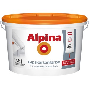Eimer Alpina Gipskartonfarbe, weiße, matte Innenfarbe für ca. 60 m² ohne Grundierung.