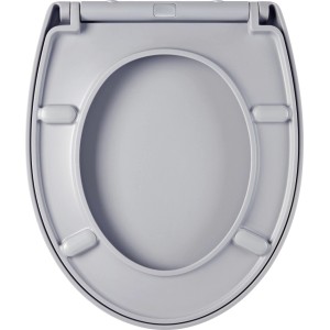Eleganter WC-Sitz aus mattgrauem Duroplast mit Absenkautomatik. Ovale Form, geschlossen, für modernes Bad. Leichte Reinigung.