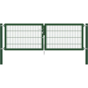 Grünes Doppeltor Flexo Plus 250x80 cm mit Pfosten für Gartenzäune.