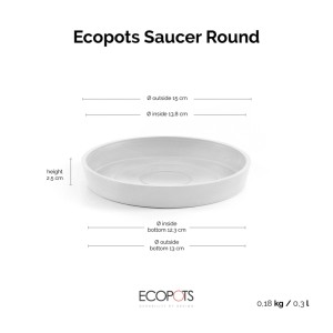 Ecopots Untersetzer Amsterdam, weiß, 15 cm. Optimal für Innen- und Außenbereich.