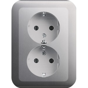 Busch-Jaeger Doppelsteckdose Alpha Nea Platin, 2-fach Steckdose mit Steckanschluss.