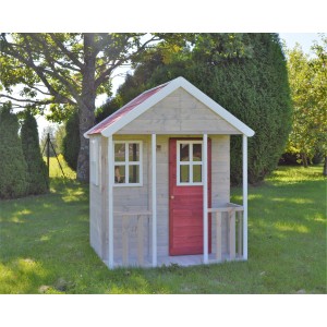 Wendi Toys Kinderspielhaus Fuchs aus Holz, 155x120x120cm, mit roter Tür und Fenster.