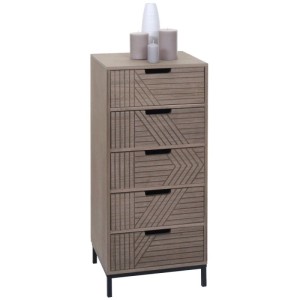 MCW Kommode N90 in Grau-Braun mit 5 Schubladen und 3D-Design auf Eisenfüßen.