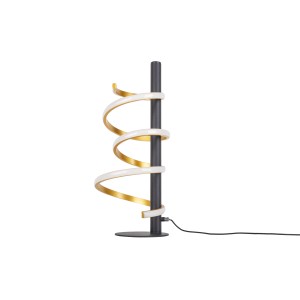 Moderne LED-Tischleuchte Belleza in Gold und Schwarz, spiralförmiges Design, 50 cm hoch.